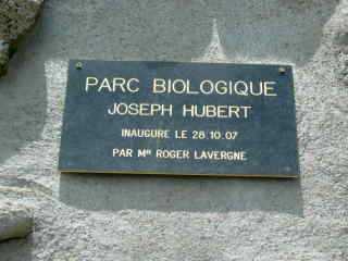 Plaque "Parc biologique Joseph-Hubert"
