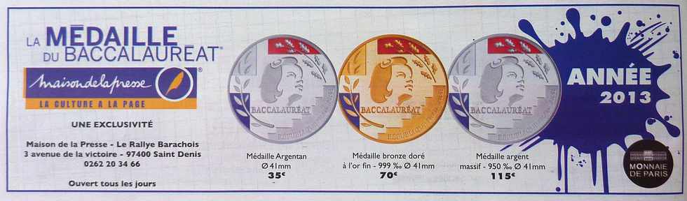 Flicitations aux bacheliers 2013 - Mdaille de la Monnaie de Paris