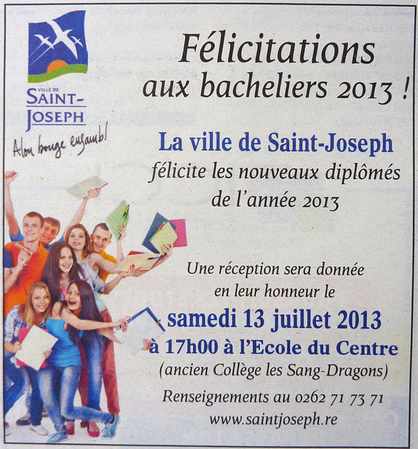 Flicitations aux bacheliers 2013 -  St-Joseph