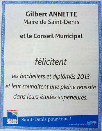 Flicitations aux bacheliers 2013 - St-Denis