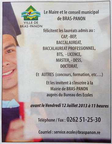 Flicitations aux bacheliers 2013 - Bras Panon