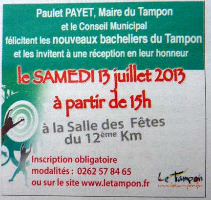 Flicitations aux bacheliers 2013 - Le Tampon