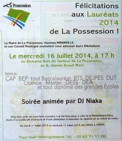 juillet 2014 - Flicitations aux laurats des examens - Ile de la Runion