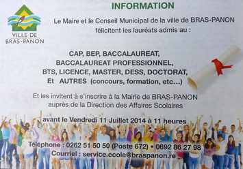 juillet 2014 - Flicitations aux laurats des examens - Ile de la Runion