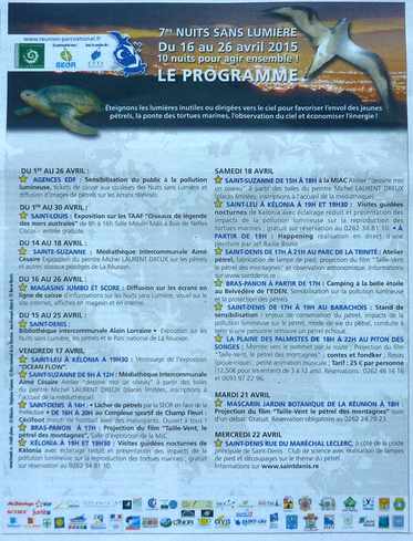 Avril 2015 - Ile de la Runion - Programme 7 nuits sans lumire