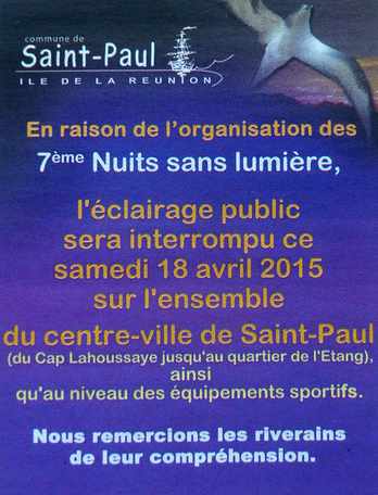 Pub ville de St-Paul avril 2015 - Nuits sans lumière Ile de la Réunion
