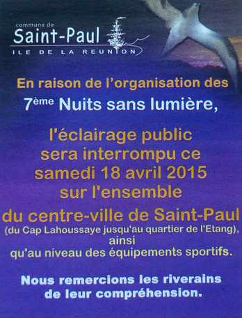 Pub ville de St-Paul avril 2015 - Nuits sans lumire Ile de la Runion