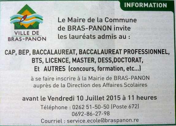 9 juillet 2015 - Bac 2015 - Bras-Panon