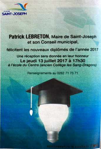 6 juillet 2017 - Presse locale - Encart de félicitations -  Saint-Joseph