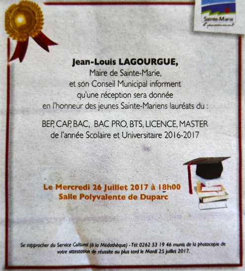 6 juillet 2017 - Presse locale - Encart de flicitations - Ste-Marie