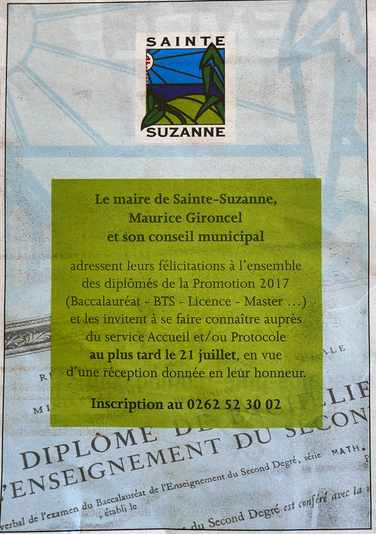 6 juillet 2017 - Presse locale - Encart de flicitations - Ste-Suzanne