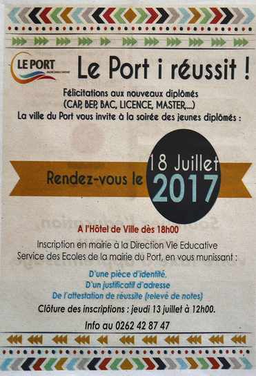 6 juillet 2017 - Presse locale - Encart de félicitations - Le Port