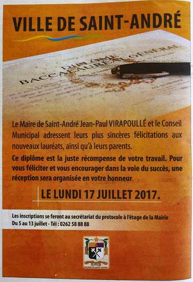 6 juillet 2017 - Presse locale - Encart de félicitations - St-André