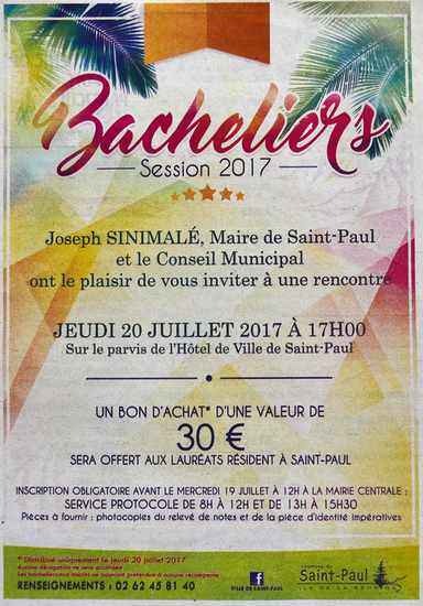 6 juillet 2017 - Presse locale - Encart de flicitations -  St-Paul