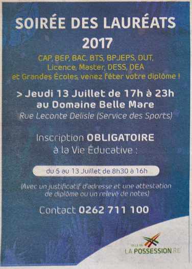 6 juillet 2017 - Presse locale - Encart de flicitations - La Possession