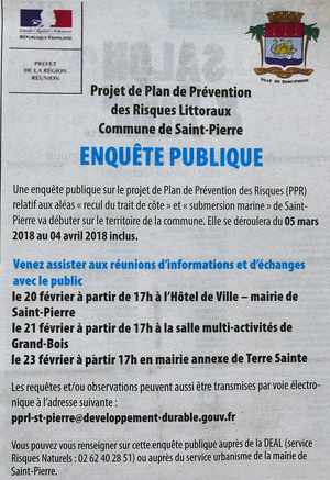 20 fvrier 2018 - St-Pierre - Projet de plan de prvention des risques littoraux - Runion informations et changes avant enqute publique - DEAL- BRGM  - Avis presse