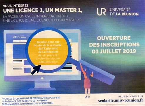 7 juillet 2019 - Presse locale de la Runion - Encart pour les nouveaux bacheliers -  Pub de l'Universit de la Runion