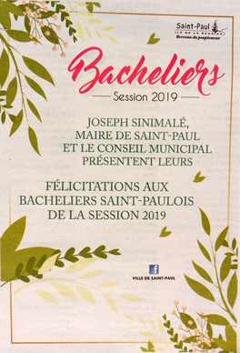 7 juillet 2019 - Presse locale de la Réunion - Encart de félicitations aux nouveaux bacheliers - Mairie de St-Paul