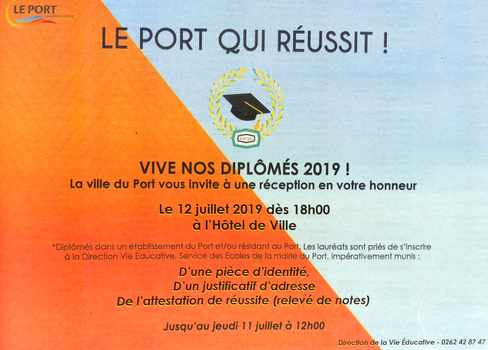 7 juillet 2019 - Presse locale de la Réunion - Encart de félicitations aux nouveaux bacheliers - Mairie du Port