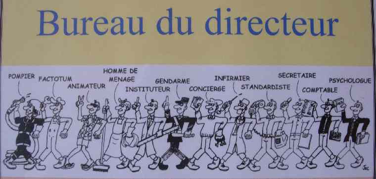 Bureau du directeur d'cole-pompier-factotum-animateur-homme de mnage-instituteur-gendarme-concierge- etc.