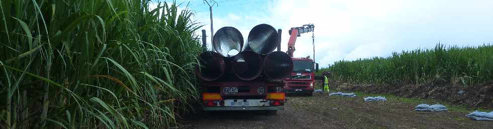 Pierrefonds - Avril 2013 - Dpose des canalisations pour le chantier d'interconnexion Bras de la Plaine - Cilaos