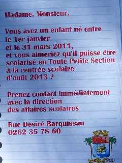 St-Pierre -  Avril 2013 - Inscriptions Toute petite section maternelle en septembre 2013