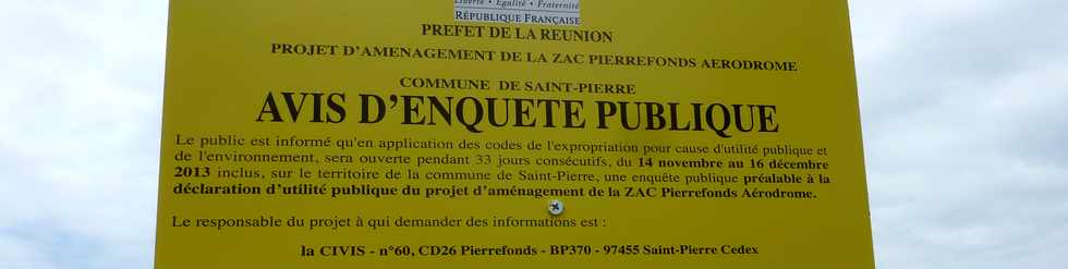 Novembre 2013 - Avis d'enquête publique - Projet aménagement ZAC Pierrefonds aérodrome