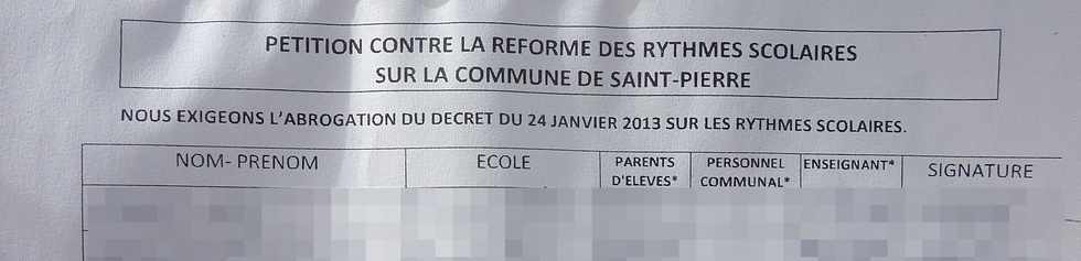 8 juin 2014 - St-Pierre -  Pétition contre la réforme des rythmes scolaires