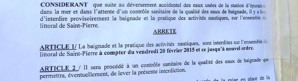 22 février 2015 - St-Pierre - Baignade interdite paur cause de risque de pollution