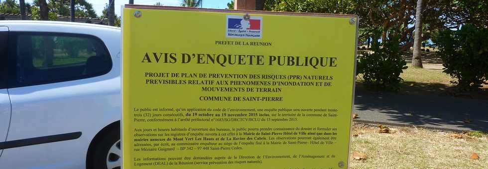 14 octobre 2015 - St-Pierre - Bd Hubert-Delisle - Panneau avis enquête publique  PPR