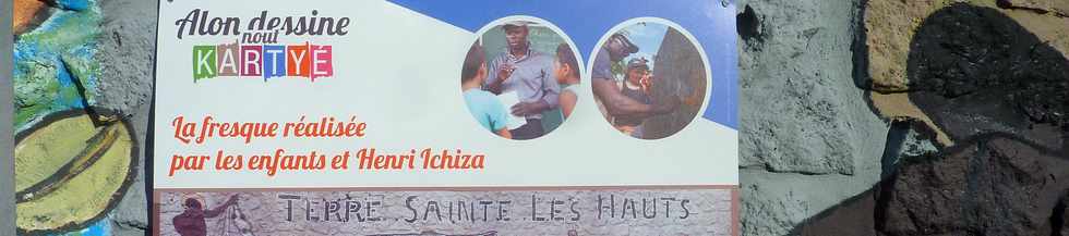 29 mai 2016 - St-Pierre - Alon dessine nout'karty - Terre Sainte les Hauts - Fresque Henri Ichiza et enfants de l'cole de Bassin Plat -