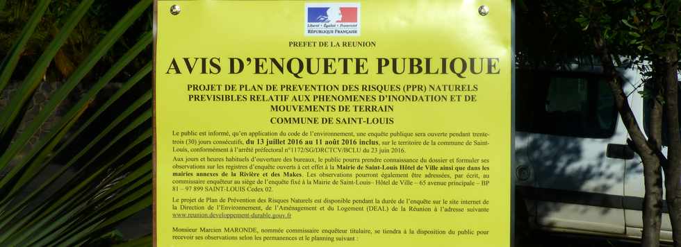 29 juin 2016 - Rivire St-Louis- Avis d'enqute publique PPR