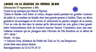17 septembre 2017 - Marcel Tipveau - Conte "Sanave ou la légende du papang blanc"