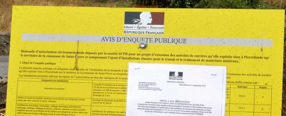 30 septembre 2018 - St-Pierre - Pierrefonds - Avis d'enquête publique extension de carrière SCPR